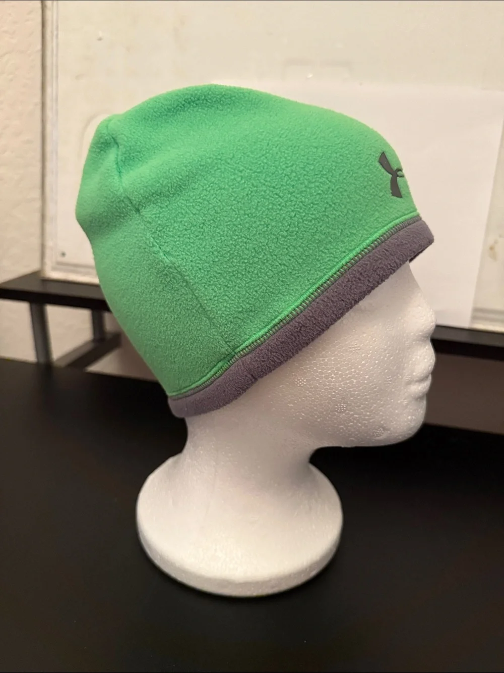 Under Armour Kids Neon Green Fleece Beanie with Gray Trim